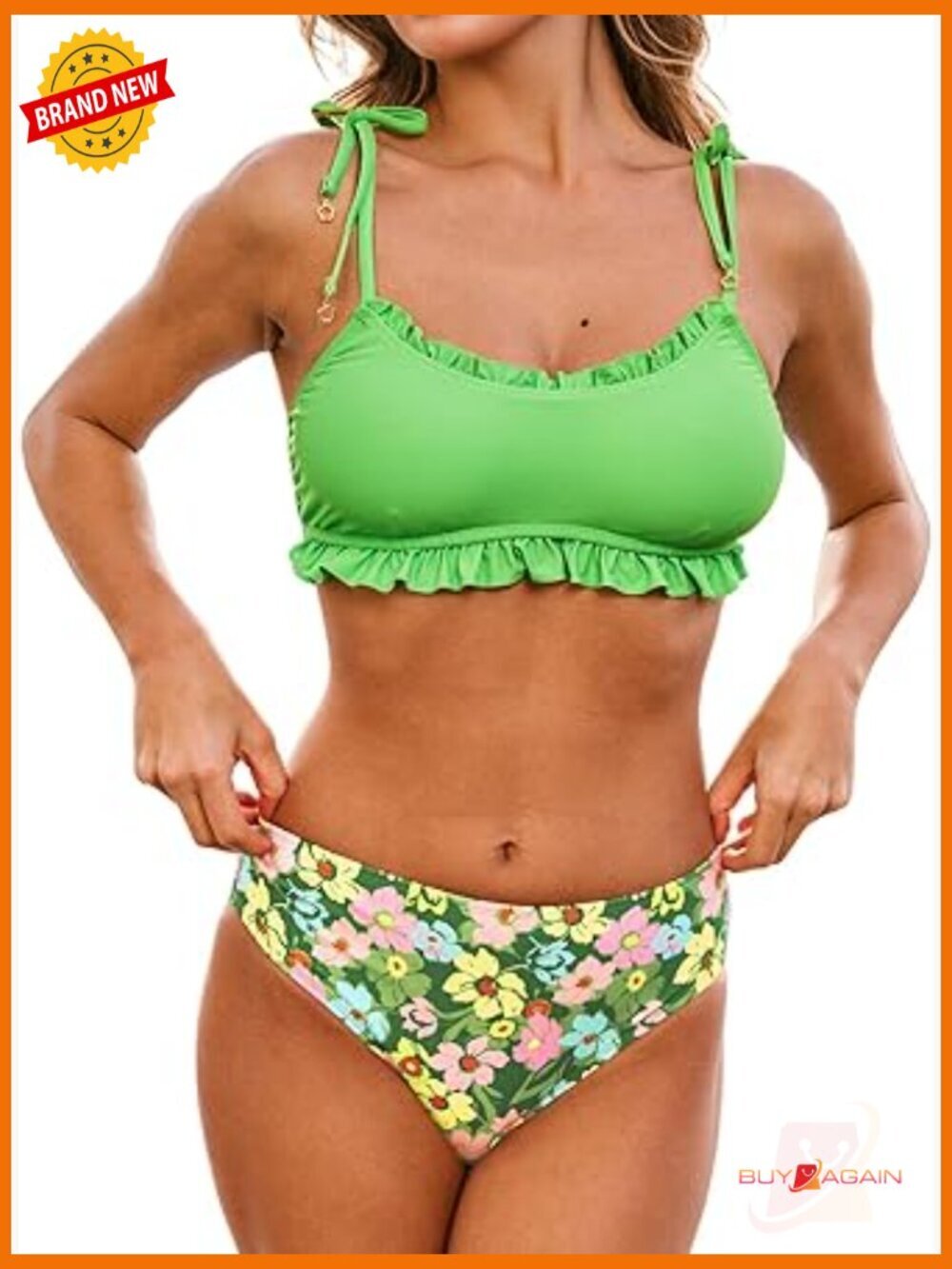 Women's Bikini Set Two Piece Scoop Neck Ruffle Trim Bathing Suit